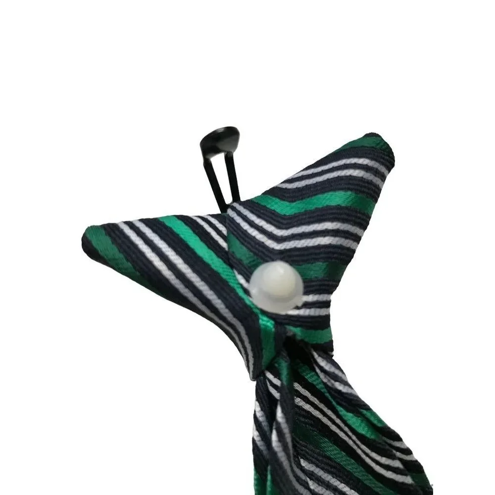 Boy's Navy Blue and Green‎ Stripe Clip On Necktie Tie 15